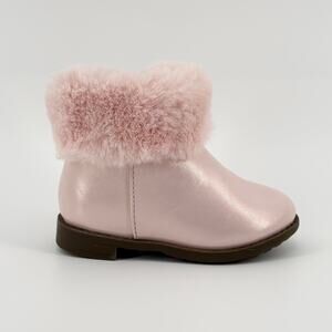 Gymboree Girl’s Faux Leather Ankle Booties with Fur Trim Size 5 Toddler Pink